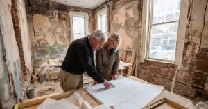 Professional contractor reviewing plans